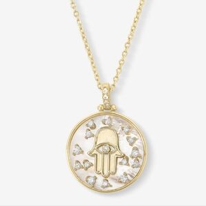 🌟 Melinda Maria Hamsa Medallion Gold White Necklace NEW - FIRM ✨️